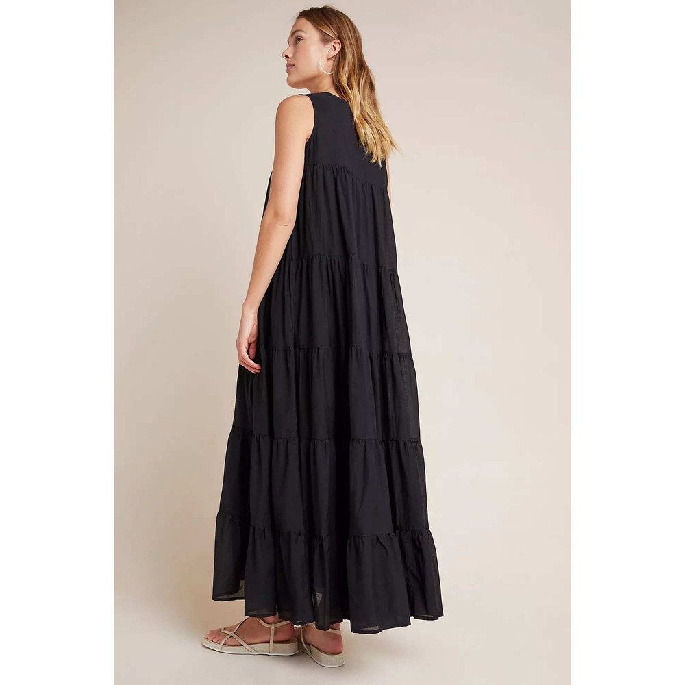 Anthropologie Samant Chauhan Black Jacaranda Tiered Maxi Dress Embroidered 8 - Picture 3 of 16